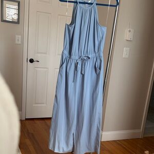 Light Blue Sleeveless Halter Jumpsuit with Drawstring Waist